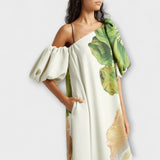 Melódia - Vestido maxi floral asimétrico