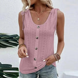 Blusa sin mangas para mujer - Cuello redondo abotonado - Tejido texturizado elegante - Lazos en los hombros