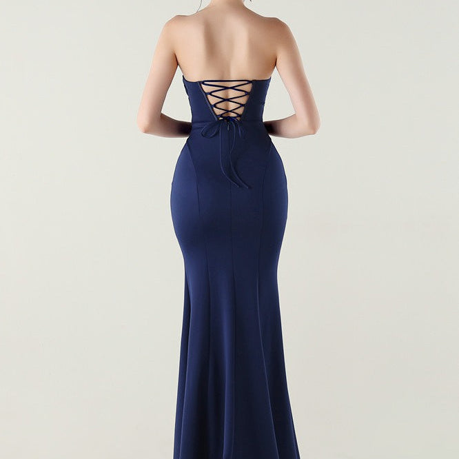 Vestido de noche plisado sin tirantes con escote corazón
