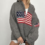 Sudadera con capucha de punto con cremallera y estampado de bandera elegante