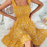 Vestido de mujer - Espalda abierta - Corte en A - Escote cuadrado - Tirantes anchos - Tejido ligero