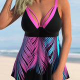 Tankini de mujer – Espalda cruzada – Cuello en V – Corte acampanado – Tejido transpirable – Estampado animal