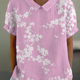 Blusa de mujer - Estampado floral - Corte holgado - Mangas cortas - Cuello clásico