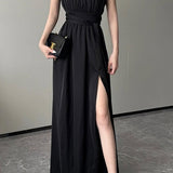 Elegante vestido de noche largo sin mangas