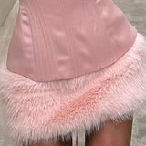Minivestido sexy con paneles lisos y esponjosos y cintura atada.