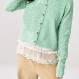 Cárdigan de punto verde chic y elegante con puños.