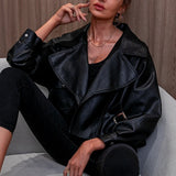 Chaqueta de manga larga de cuero PU