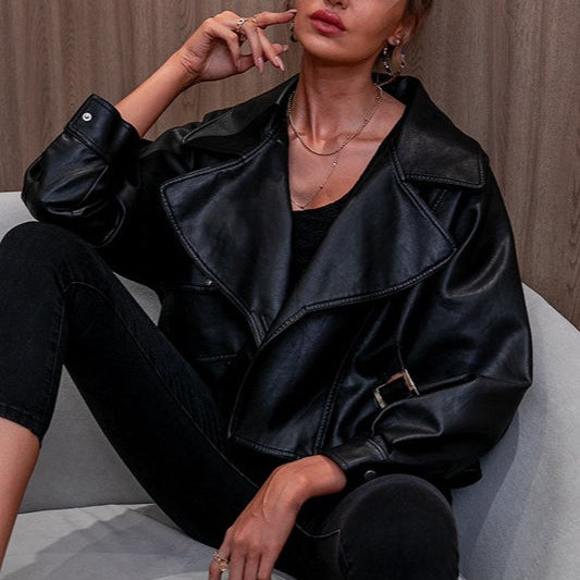 Chaqueta de manga larga de cuero PU