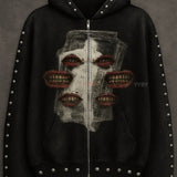 Sudadera con capucha y estampado de diamantes de imitación estilo streetwear
