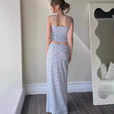 Conjunto de dos piezas: camiseta de tirantes con estampado floral y falda larga midi