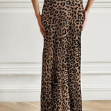 Falda larga estilo sirena vintage de gasa con estampado de leopardo