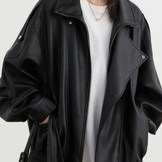 Chaqueta de motociclista de cuero de gran tamaño