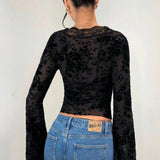 Blusa tipo cárdigan con volantes y estampado de leopardo con inserciones de encaje