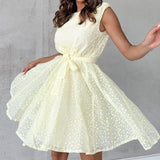 Anne - Vestido de lunares amarillos y vestido de color liso con mangas con cinturón