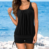 Tankini para mujer – Conjunto de 2 piezas – Escote en U – Tejido transpirable – Pantalón corto ajustable