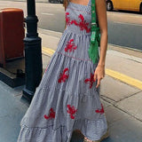 Exquisito vestido midi bordado, encantador para fiestas.