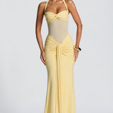 Vestido de noche largo de punto con tirantes para atar