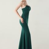 Vestido de noche plisado sin tirantes con escote corazón