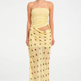 Vestido maxi sexy sin tirantes y ajustado con lunares de patchwork
