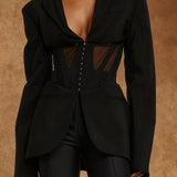 Blazer sexy de malla transparente con un elegante escote en V