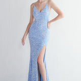 Elegante vestido de noche de terciopelo con lentejuelas