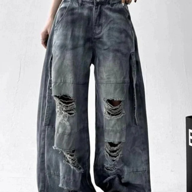 Vaqueros tie-dye rotos de pierna ancha