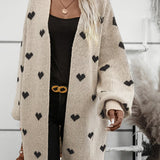Cárdigan de mujer – Punto de lana – Corte oversize – Mangas largas – Estampado de corazones