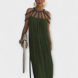 Briar - Maxi Vestido de Mezcla de Lino con Tirantes Drapados