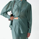 Conjunto de vestido camisero vintage de dos piezas con cuello Tencel