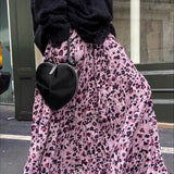 Falda midi acampanada con estampado de leopardo vintage
