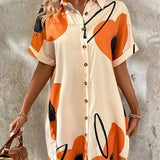 Vestido camisero para mujer - Manga corta - Abotonado - Corte holgado - Estampado floral moderno