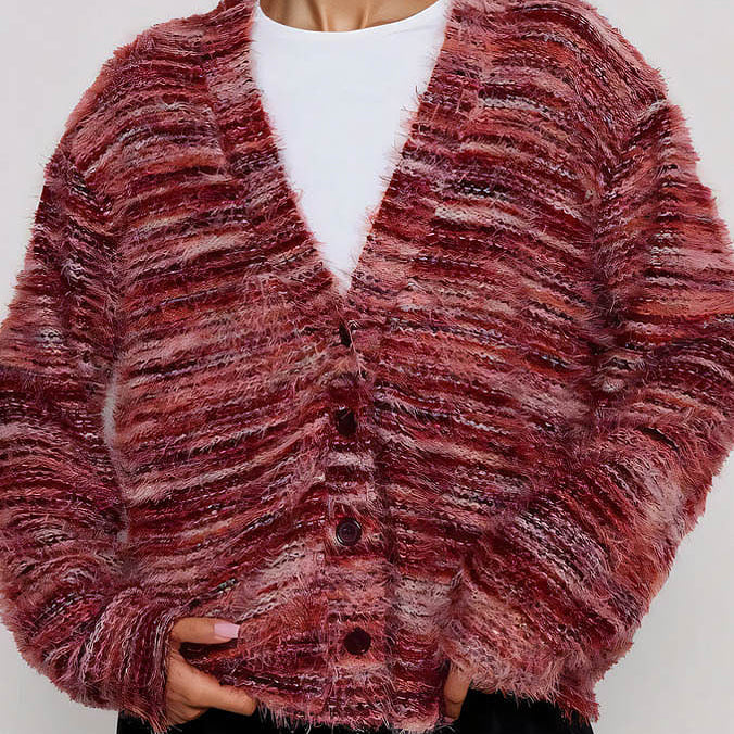 Cárdigan holgado con rayas de colores y cuello en pico