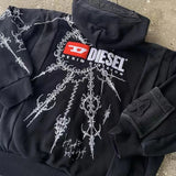Sudadera con capucha y cremallera estilo streetwear Y2K