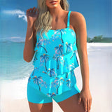 Tankini para mujer – Top con volantes ajustable – Bañador corto – Ajuste cómodo