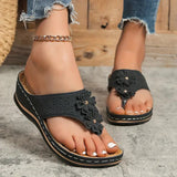 Sandalias de cuña para mujer - Piel de primera calidad - Diseño floral - Comodidad y elegancia