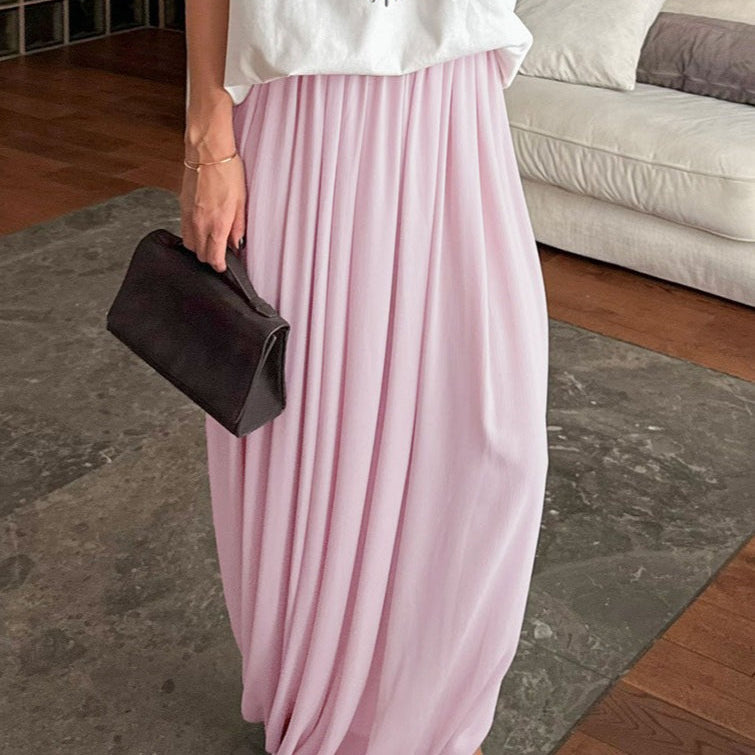 Falda de gasa larga, fluida y elegante
