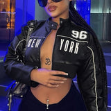 Chaqueta de motociclista con estampado de letras