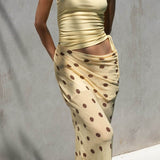 Vestido maxi sexy sin tirantes y ajustado con lunares de patchwork