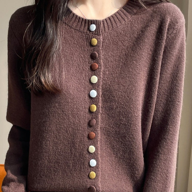 Cárdigan de terciopelo liso con botones de colores