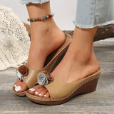 Sandalias de cuña para mujer - Punta abierta - Apliques florales - Comodidad estable y elegante
