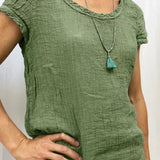 Camiseta de mujer – Corte holgado – Textura arrugada – Tejido transpirable – Mangas cortas