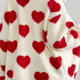 Abrigo extragrande con cremallera, mangas largas y estampado de corazones esponjosos