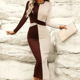 Vestido ajustado para mujer - Mangas largas - Estampado geométrico - Tejido texturizado elegante