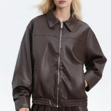 Chaqueta informal de piel sintética con solapa