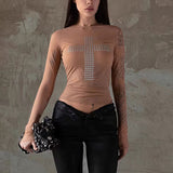 Blusa estampada moderna y sexy con cuello redondo.