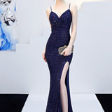 Vestido de noche de sirena sexy y ajustado con cinturón.