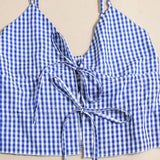 Conjunto de top corto con cuello halter y falda de vendaje con cordones
