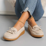 Mocasines de mujer - Piel auténtica - Punta redonda - Lazo elegante - Comodidad informal