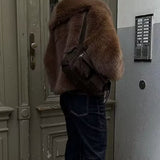 Abrigo de felpa cálido, sencillo y de estilo retro con cuello con muesca.