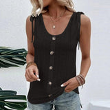 Blusa sin mangas para mujer - Cuello redondo abotonado - Tejido texturizado elegante - Lazos en los hombros
